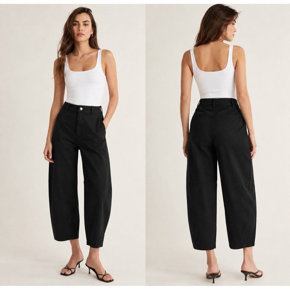 Everlane Organic Cotton Barrel Utility Pant Black 6R Relaxed Minimalist Modern